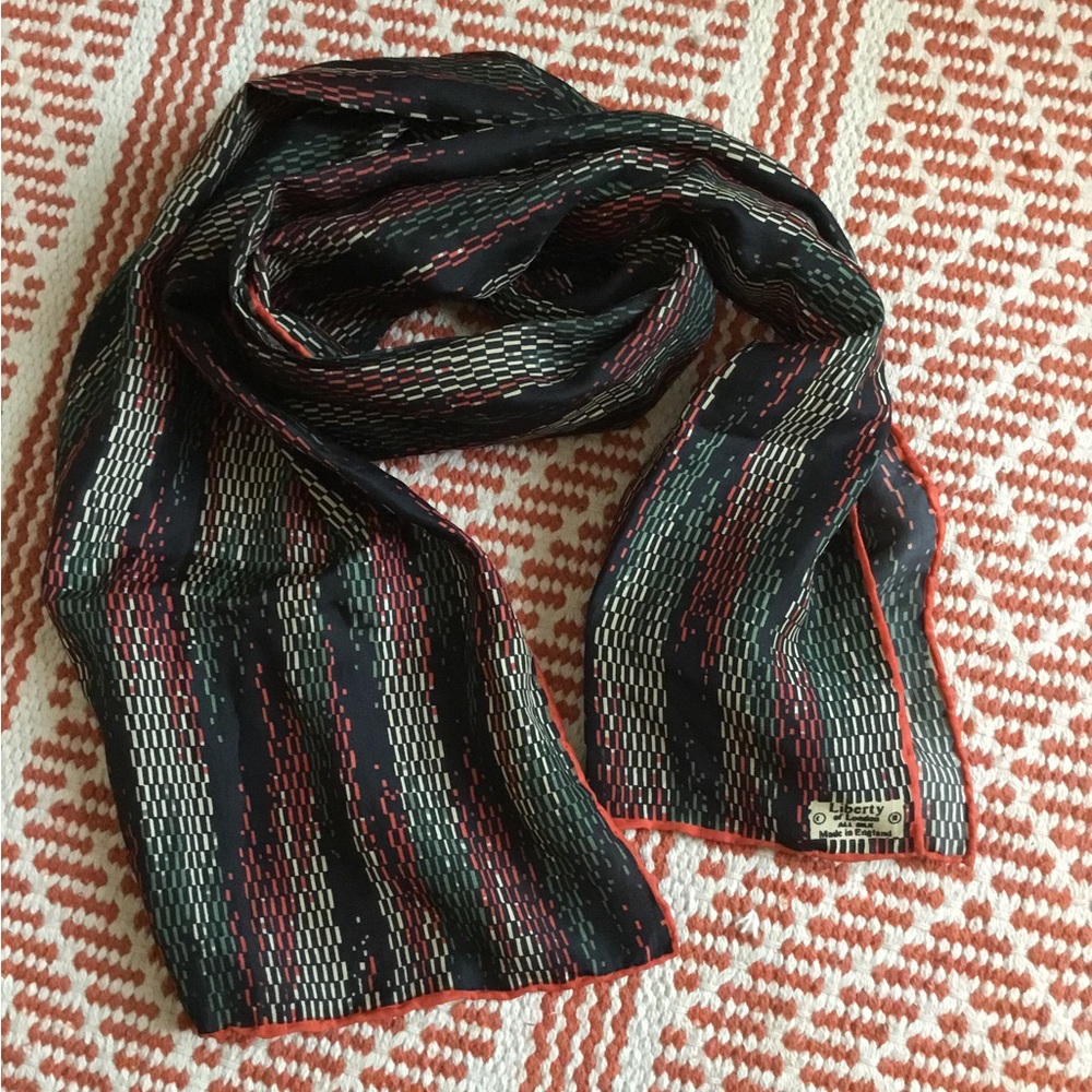 Liberty of London Black Scarf with Red and Green Stripe Detail